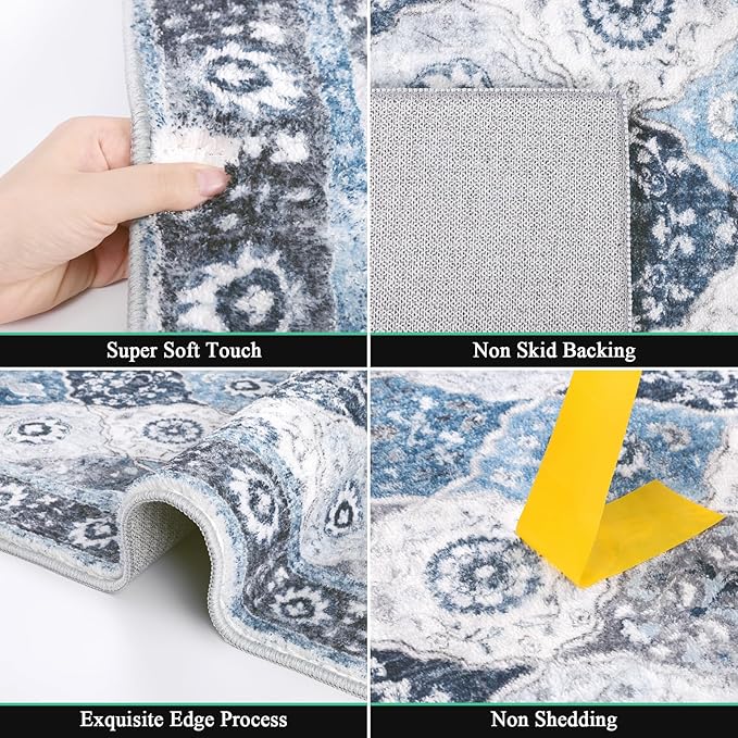 HEBE Hallway Runner Rug 2'x6' Washable Vintage Distressed Area Rugs Non Slip Laundry Rug Runner Boho Floor Carpet Runners for Hallways Entryway Laundry Room Kitchen Bathroom