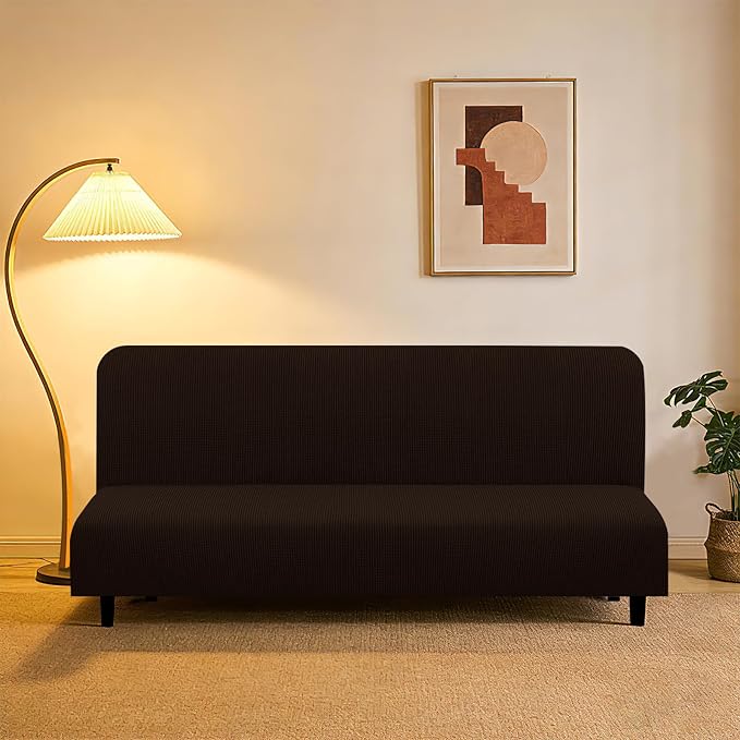 U-NICE HOME Stretch Futon Cover Armless Bed Slipcover - Soft Jacquard Fabric Washable for Pet Friendly, Chocolate