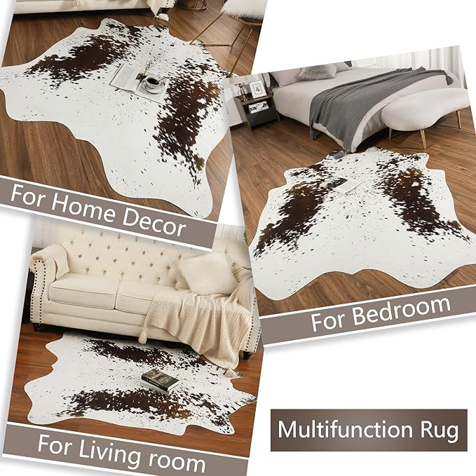 AROGAN Faux Cow Print Rug Large (5.2ft x 4.6ft) - Cow Print Area Rug with No-Slip Backing, Large Animal Skin Rugs for Living Room, Offfice, Room Decor, Spots