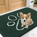 OLANLY Dog Door Mat for Muddy Paws 24x16, Paw Print Design, Absorbs Moisture and Dirt, Absorbent Non-Slip Washable Doormat, Quick Dry Chenille Mud Mat, Entry Indoor Entryway Carpet, Blackish Green