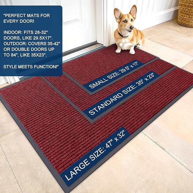 OLANLY Front Door Mat Indoor Outdoor Entrance, Waterproof Heavy Duty Doormat, Fade Resistant, Low Profile, Easy Clean Patio Porch Welcome Floor Mats for Entry, 47x23, Wine Red