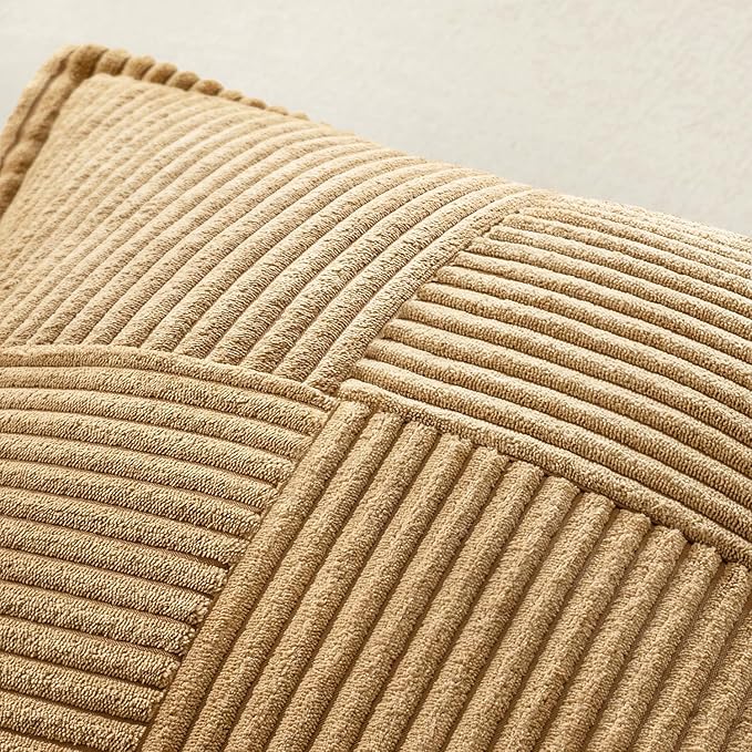 MIULEE Decorative Throw Pillow Covers for Couch Bed Livingroom 16x16 Inch Set of 2 Brown Boho Accent Throw Pllows Broadside Striped Patchwork Soft Corduroy Pillowcases
