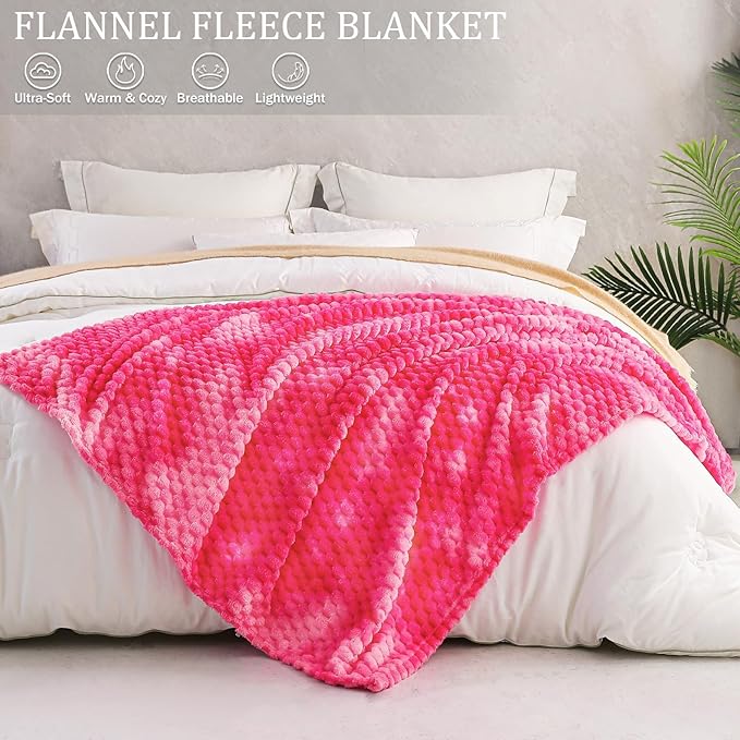 Exclusivo Mezcla Fleece King Blanket for Bed, Extra Large Fuzzy Tie-dye Hot Pink Bed Blankets, Soft Cozy Plush Sofa Throws for All Seasons, 90x104 Inches