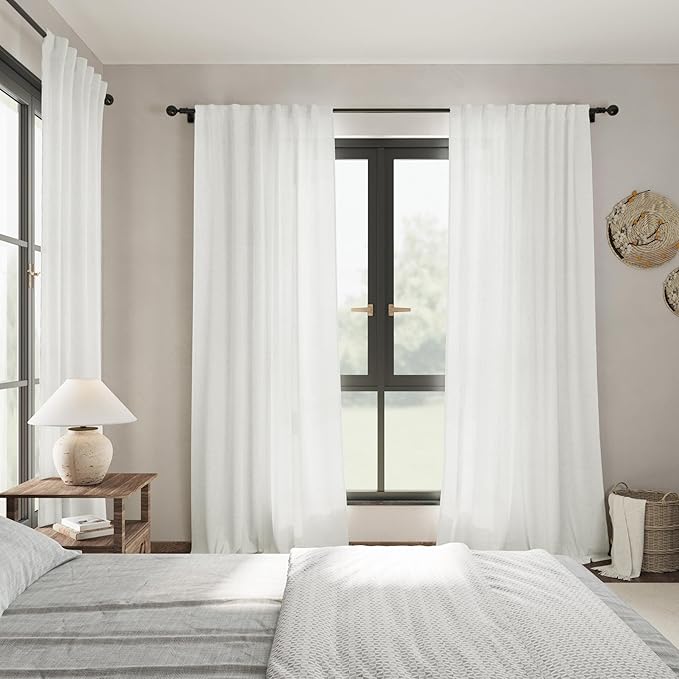 Nanspring Ivory Linen Curtains 84 Inch Length 2 Panels Set for Living Room Back Tab Light Filtering Semi Sheer Curtain for Bedroom Farmhouse Drapes, 40x84 Inch, 2 Panels