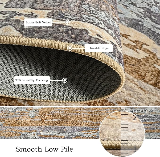 Toneed Abstract Area Rug Modern Washable Rug Soft Non Slip Rug Low Pile for Bedroom Living Room Dining Room Camel 5x7 Feet