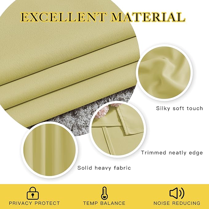 NICETOWN Room Darkening Curtains for Girls Room - Thermal Insulated Solid Grommet Room Darkening Panels/Drapes for Girl's Bedroom (Paler Yellow, 1 Pair, 52 by 54-Inch)