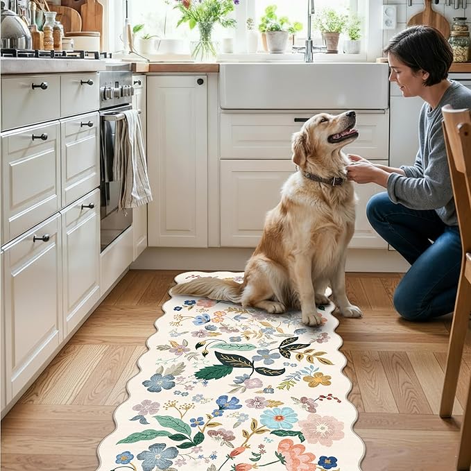 Washable 2x4 Entryway Area Rugs: Vintage Water Resistant Kitchen Rug Non-Slip Durable Doormat Ultra Soft Living Room Bedroom Carpet Indoor Low Pile Floor Mat for Bathroom Dining Room(2x4,Cream)