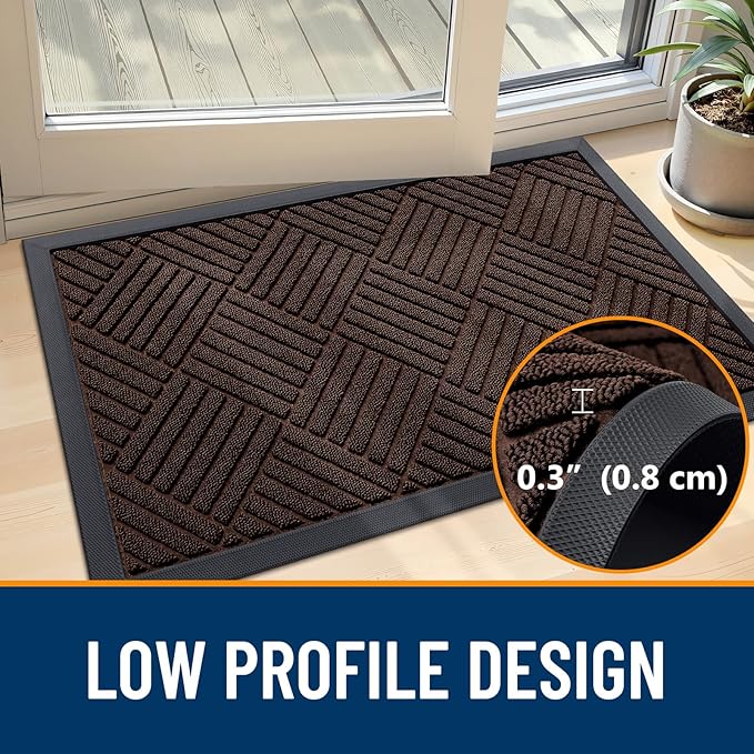 OLANLY Front Door Mat Outside Entrance 35x23, Absorbent, Heavy Duty Sturdy Natural Rubber Doormat Indoor Outdoor, Stain and Fade Resistant, Non-Slip Low Profile Floor Mat for Entryway, Brown Diamond