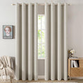 MIULEE Linen Curtains for Bedroom 100% Blackout Thermal Insulated Cobblestone Grommet Room Darkening Curtains & Drapes for Living Room Nursery 52 x 90 Inch (2 Panels)