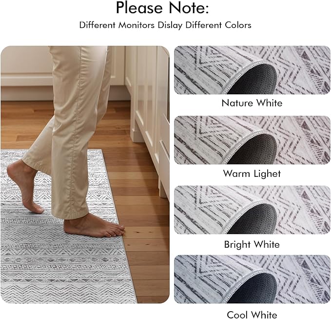 3x5 Washable Entryway Area Rug: Modern Moroccan Small Runner Rug Indoor Soft Non Slip Rug for Living Room Low Pile Thin Floor Carpet for Kitchen Dining Room Bedroom Home Office Decor(3x5,Grey)