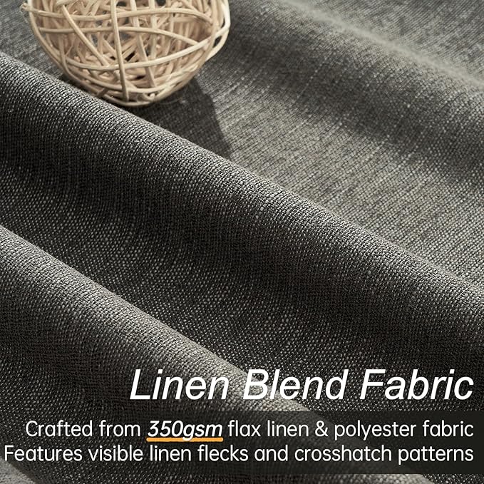 94 Inch Long Gray Blackout Curtains for Bedroom 2 Panels Set Modern Linen Blend Texture Back Tab Pleated Floor to Ceiling Thermal Drapes Hooks Rings Window Drapes Decor (W52 x L94 Charcoal Grey)