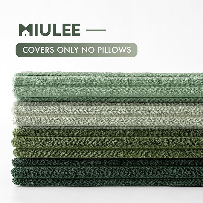 MIULEE Boho Farmhouse Sage Green Throw Pillow Covers 18x18 Inch Set of 4 Mordern Nordic Cushion Covers Soft Corduroy Spring Home Decor for Couch Bed Sofa Living Room Forest Green