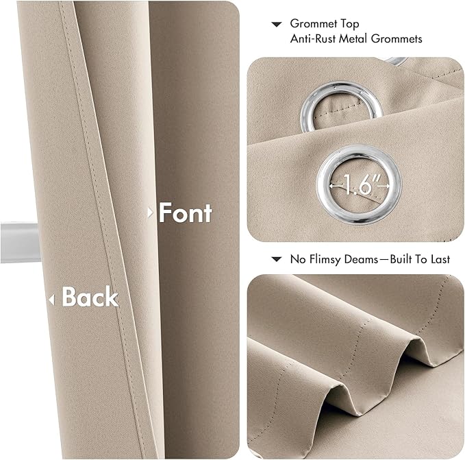 MIULEE Taupe Blackout Curtains for Bedroom Living Room 72 Inches Long 2 Panels, Thermal Insulated Room Darkening Drapes Solid Grommet Noise Reduction Light Blocking Window Treatments 40x72 inch