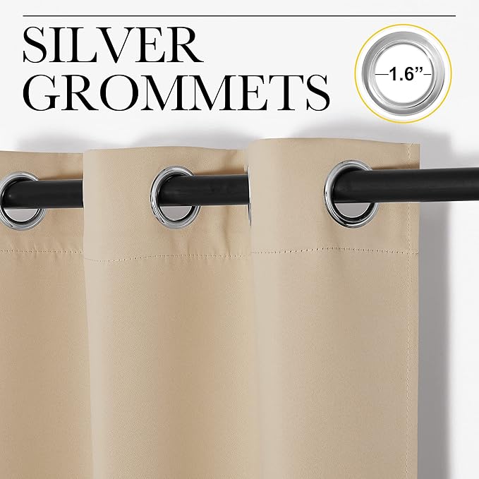 NICETOWN Blackout Curtain Panels for Bedroom, Bicotti Beige, 2 Panels, W29 x L36-inch, Thermal Insulated Grommet Top Blackout Draperies and Drapes for Basement