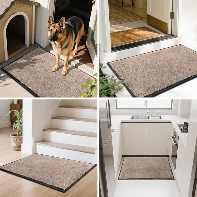 Mibao Dirt Trapper Door Mat for Indoor Outdoor, Waterproof All-Season, All-Weather Doormat, Heavy Duty Non-Slip Entrance Rug, Low Profile Absorbent Entrance Mat Carpet, 60" x 36", Beige