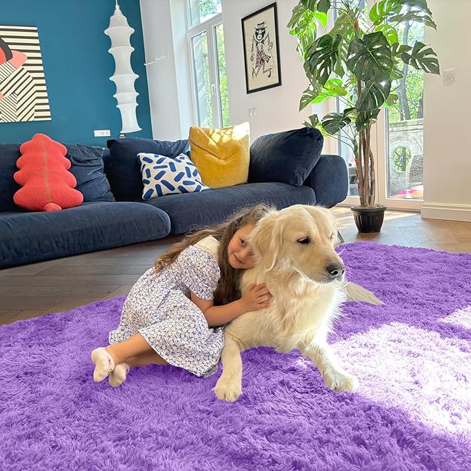 OLANLY 2x6 Machine Washable Runner Rugs for Hallway, Soft Fluffy Shaggy Bedside Rugs for Bedroom, Living Room, Indoor Floor Carpet for Kids Girls and Boys, Nursery Rooms, Home Decor Aesthetic, Purple