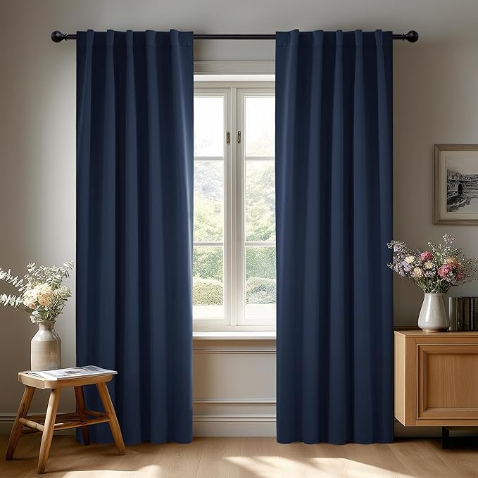 Deconovo Blackout Curtains, Thermal Insulated, W42 x L95 2 Panels, Back Tab, Machine Washable, Room-Darkening Drapes for Bedroom/Living Room Navy Blue