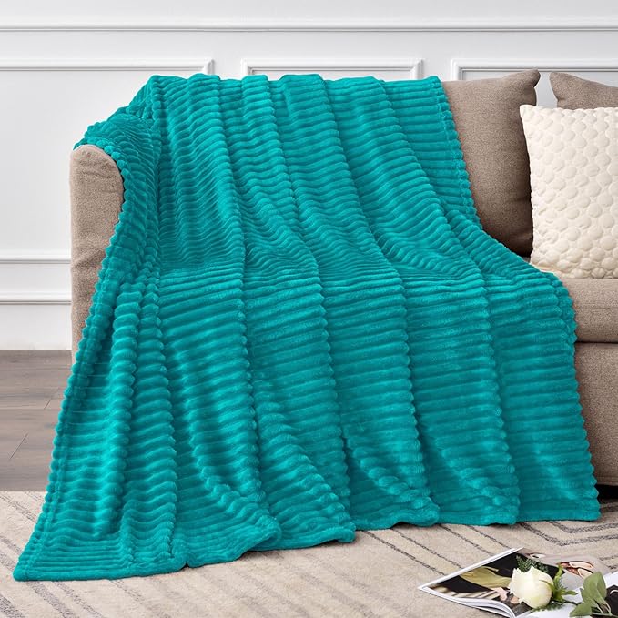 BEDELITE Fleece Blanket Twin Size – 3D Ribbed Jacquard Soft and Warm Decorative Fuzzy Blankets – Cozy, Fluffy, Plush Lightweight Throw Blankets for Couch, Bed, Sofa(Blue, 60x80 inches)