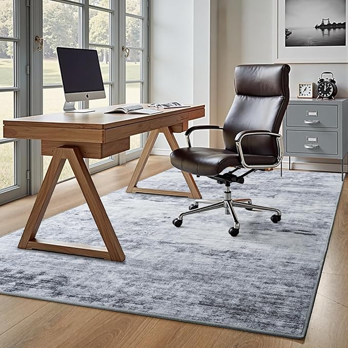 Toneed Abstract Area Rug 8x10 Modern Washable Rug Soft Non Slip Rug Low Pile for Bedroom Living Room Dining Room Grey