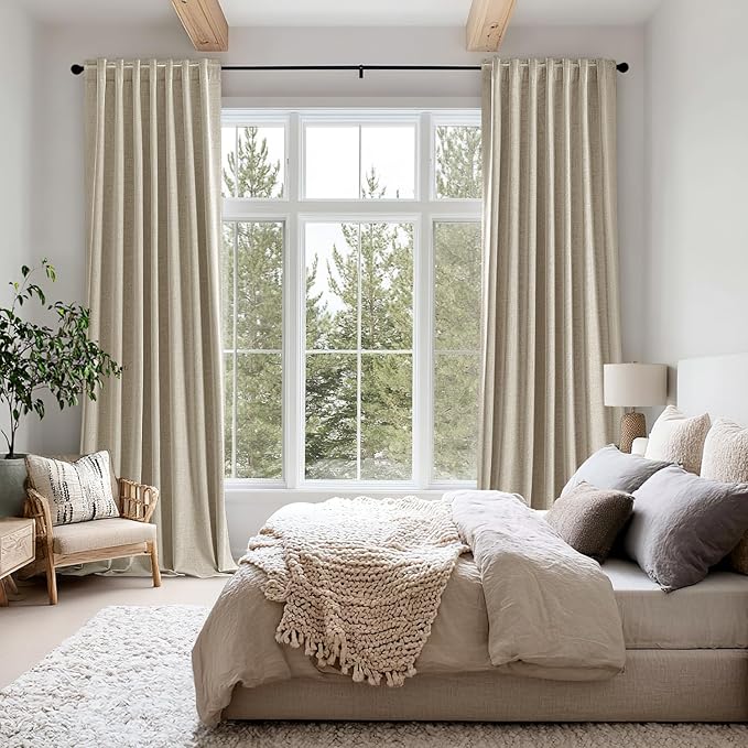 MIULEE 100% Blackout Linen Curtains for Bedroom, Cobblestone Solid Luxury Decor Thermal Insulation Room Darkening Drapes for Living Room Nursery Back Tab Rod Pocket 42 x 96 Inches, 2 Panels