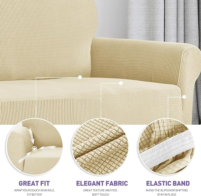 ZNSAYOTX Stretch Oversized Couch Cover Universal Sofa Covers for Living Room Dogs Pet Furniture Protector Spandex Extra Large Sofa Slipcovers with Anti Slip Foam Sticks (Beige, XL Sofa)