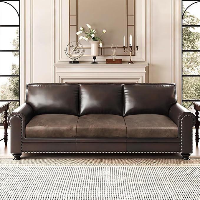 Leather Look Couch Cushion Covers Sofa Seat Slipcovers Sets Couches Furniture Protector for Sectional Armchair Loveseat Pets Kids Stretch Spandex Fabric (3 Cushion XL Sofa, Light Brown)