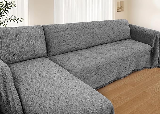 HOMERILLA Sectional Couch Covers for Sectional Sofa L Shaped Sofa Cover Blanket 2 Pieces L Shape Furniture Protector for Pets Dogs (Dark Grey, XX-Large)