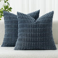 MIULEE Pack of 2 Corduroy Decorative Throw Pillow Covers 18x18 Inch Soft Boho Striped Pillow Covers Modern Farmhouse Home Decor for Summer Coastal Sofa Living Room Couch Bed Blue