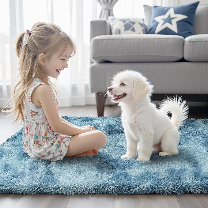 Rugs for Living Room 6x9, Alfombras para Salas Shag Large Plush Soft Area Rug, Shaggy Carpets for Bedroom, Kids Boys Girls Home Decor Aesthetic (Dark Blue Tie-Dyed, 6 x 9 Feet)