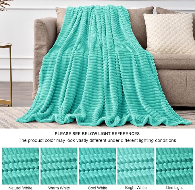 BEDELITE Fleece Blanket Twin Size – 3D Ribbed Jacquard Soft and Warm Decorative Fuzzy Blankets – Cozy, Fluffy, Plush Lightweight Throw Blankets for Couch, Bed, Sofa(Aqua, 60x80 inches)