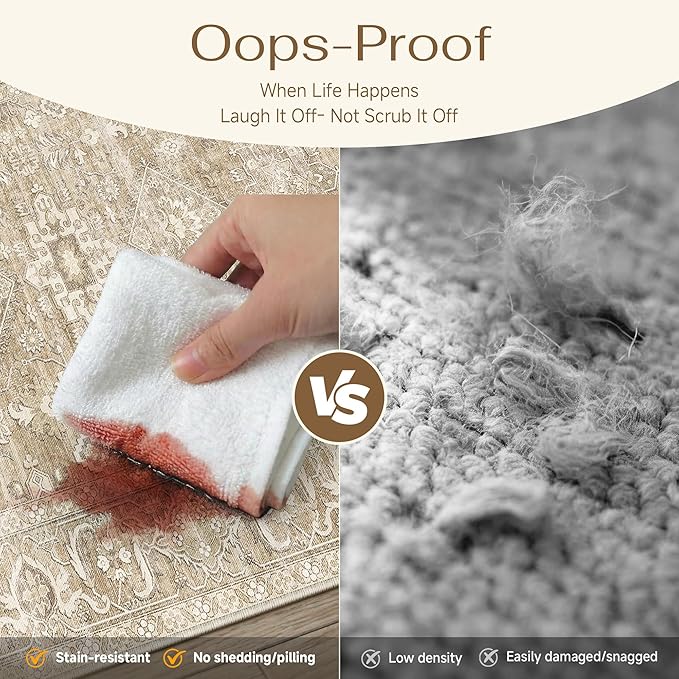 2x8 Washable Runner Rug for Hallway Kitchen Vintage Beige Non Slip Low Pile Carpet Traditional Retro Soft Throw Rug for Bathroom Bedroom Entryway Indoor Entrance