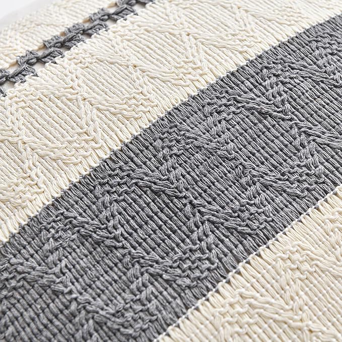 Fancy Homi Set of 1 Neutral Grey Farmhouse Lumbar Decorative Throw Pillow Covers 12x20 Inch for Couch Bed Chair, Vintage Country Rustic Retro Room Decor, Soft Thick Cotton Rectangle Cushion Case