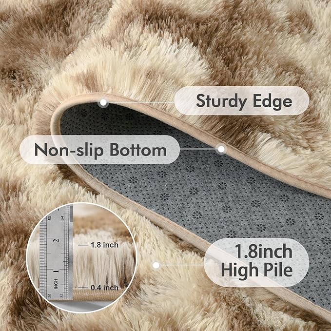 8x10 Ft Extra Large Shag Rugs for Living Room, Tie Dyed Ultra Soft Fluffy Furry Area Rugs for Bedroom Indoor Floor, Aesthetic Carpet for Kids Home Decor (Khaki)