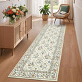 Runner Rug for Hallway Entryway 2.5x8 Farmhouse Floral Non-Slip Machine Washable Kitchen Rug Runner Non-Shedding Low-Pile Soft Long Carpet for Entrance Laundry Room Beige