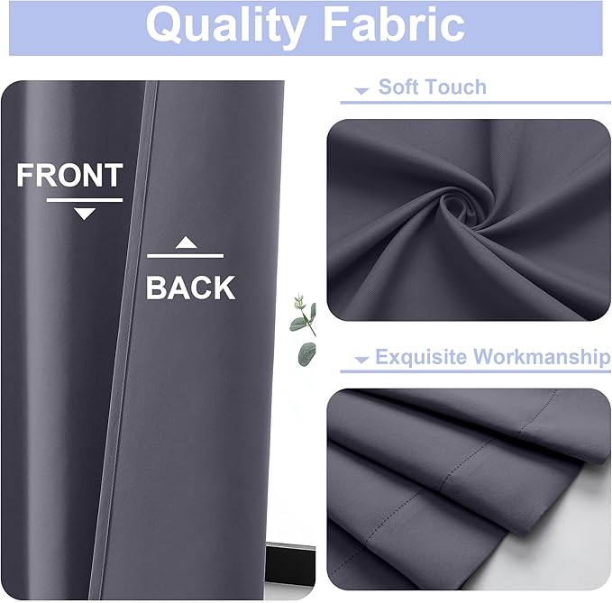 Simplebrand Ava Grey Blackout Curtains for Bedroom 63 Inch Length 2 Panels Set, Solid Thermal Insulated Energy Saving Rod Pocket Window Treatment Curtains Blackout Drapes, W40 x L63 Inch, Grey
