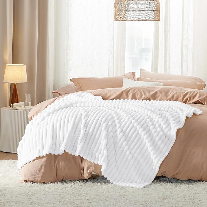 Bedsure GentleSoft White Twin XL Blanket for Bed - Cozy Soft Blankets for Women, Cute Small Fleece Throws for Girls, Birthday Gifts for Women Decor Gifts for Mom, Bright White, 66x90 Inches