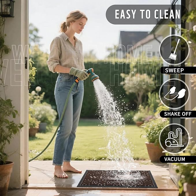 Yimobra Welcome Mat Outdoor Indoor, All-Season Waterproof Front Door Mat Outside Entrance, All-Weather Heavy Duty Non-Slip Doormat, Low Profile Porch Patio Entrance Mats, 47x32, Brown