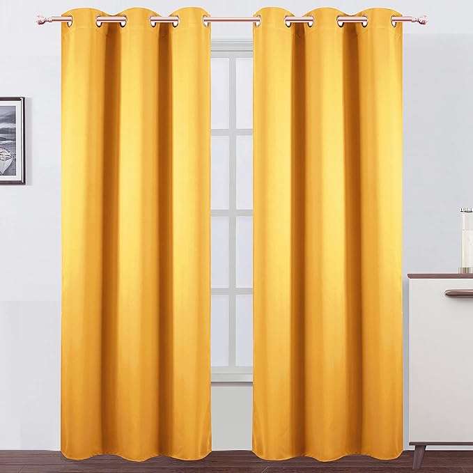 LEMOMO Yellow Thermal Blackout Curtains/38 x 84 Inch/Set of 2 Panels Room Darkening Curtains for Bedroom
