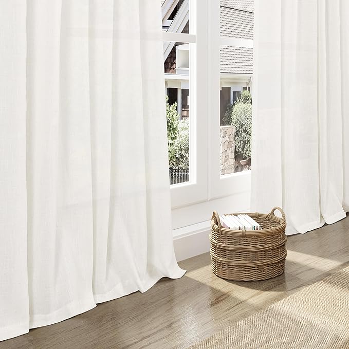 Neutral Linen Curtains 45 Inch Length for Living Room Bedroom Semi Sheer Light Filtering Sheer Curtain Modern Farmhouse Decor Privacy Drapes for Dinner Room Back Tab and Rod Pocket 52x45, 2 Panels