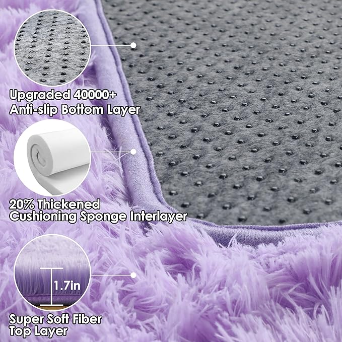 ONASAR Purple Area Rugs for Bedroom Living Room, Fluffy 4x6 Indoor Bedside Floor Throw Rug, Soft Plush Shaggy Carpet for Nursery Kids Girls Boys Teen Dorm Home Office Decor Aesthetic