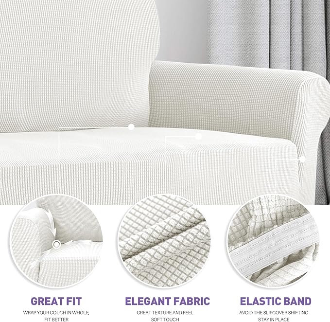 ZNSAYOTX Super Stretch Couch Cover (72"-92") Universal Sofa Covers with Elastic Bottom, Dog Cat Pets Friendly Washable Furniture Protector Fitted Sofa Slipcovers Stay in Place (White, Sofa)