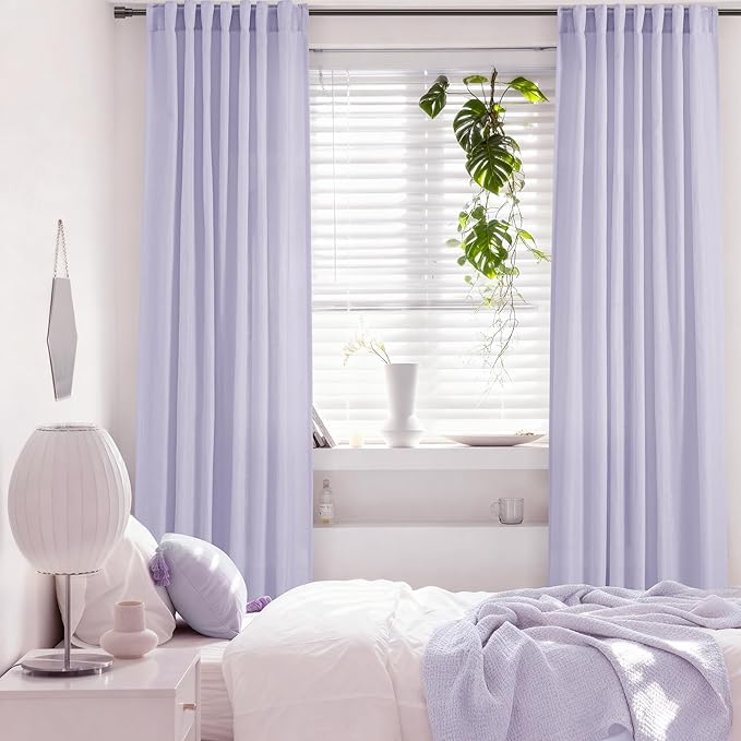 Lavender Purple Linen Curtain 90 Inch Long 2 Panels for Living Room Semi Sheer Privacy Grils Bedroom Window Curtains Rod Pocket Luxury Modern Farmhouse Decor Light Violet 52ﾗ90