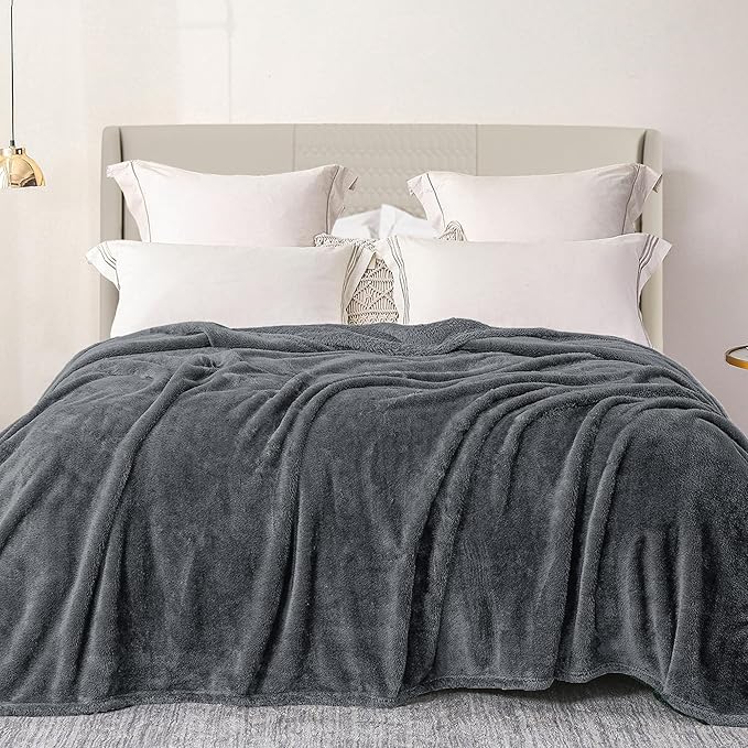 Exclusivo Mezcla Plush Fuzzy Fleece Bed Blanket Queen Size, Super Soft, Fluffy and Warm Blankets for Couch, Bed, All Season (Dark Grey, 90x90 inches)