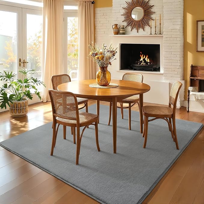 Amearea 5x5 Square Area Rugs for Bedroom Living Room, Modern Grey Thickened Memory Foam Rug, Fluffy Indoor Washable Rugs Non Slip Minimalist Carpet for Kids Boys Girls Dorm Nursery Room Decor