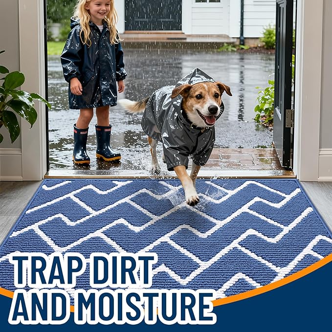 OLANLY Front Door Mat, Non-Slip Rubber Backing, Dirt Resistant and Absorbent, Washable, Easy to Clean Low-Profile Indoor Doormat for Back Door, Entryway, Inside Entrance, 48x32, Navy