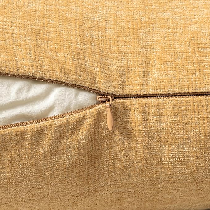 MIULEE Spring Home Decor Pack of 2 Couch Throw Pillow Covers 16x16 Inch Soft Beige Yellow Chenille Pillow Covers for Sofa Living Room Spring Home Decor Couch Solid Dyed Cases