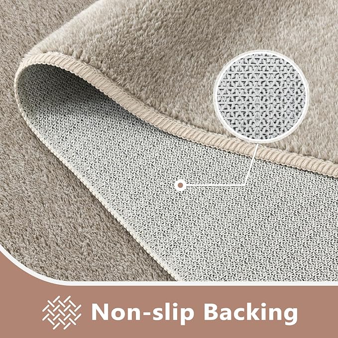 FinRèc Low Pile 5x7 Area Rugs for Bedroom Living Room, Thin Rug Solid Color, Non-Slip Carpet Indoor for Home Decor (Light Tan)