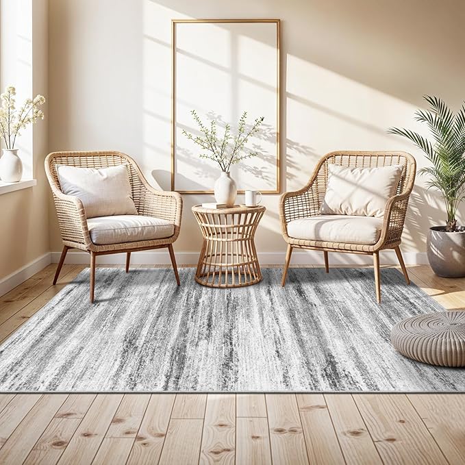 4x6 Rugs for Living Room: Non-Slip Washable Area Rug for Hallway Entryway Kitchen Bedroom - Easy-to-Clean Stain and Water Resistant Carpet - Soft Low-Pile Throw Mat Grey