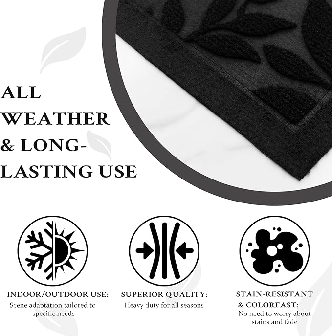 Black Leaves Outdoor Indoor Entrance Doormats, Absorbent Durable Heavy Duty Welcome Front Door Mat,Thick Natural Rubber Back,Easy Clean Entryway Mat 17x30 Inch, Low Profile