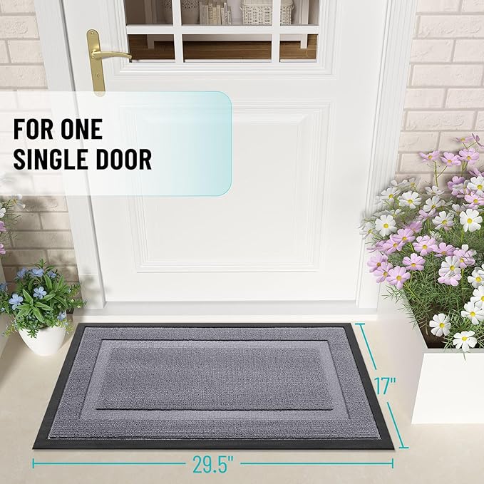 OLANLY Front Door Mat Indoor Outdoor Entrance, Waterproof All-Season, All-Weather Doormat, Sturdy Natural Rubber, Low Profile, Easy Clean Patio Porch Entryway Mat, 47x17, Classic Gray